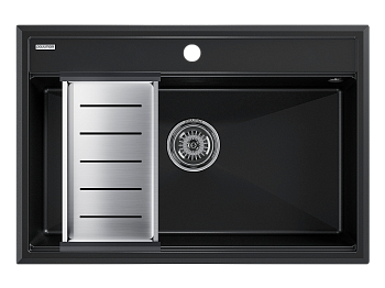 Кухонная мойка + коландер Paulmark PM117551-BLM+A375-BS 75х51 цвет черный металлик